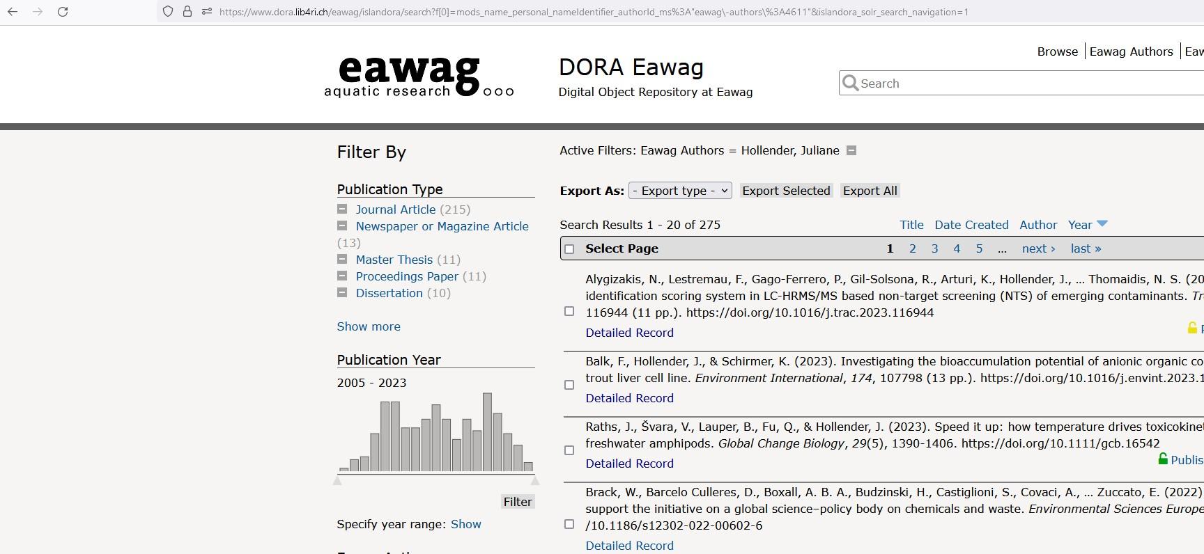 copy the URL search link from your publications in DORA